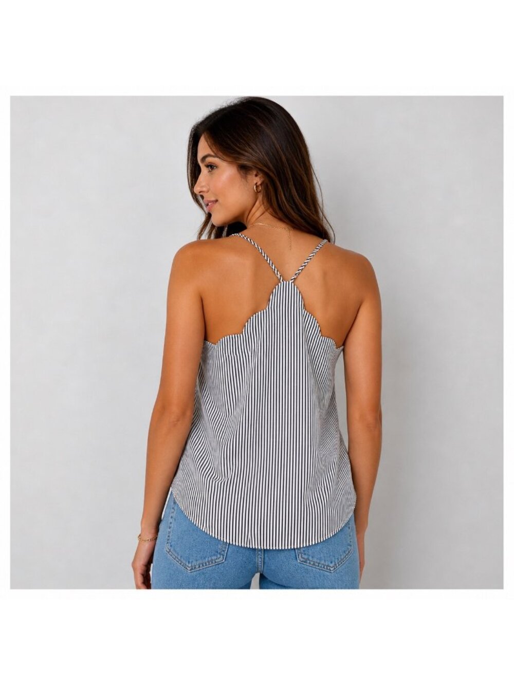 J.Crew Factory Scalloped Stripe Cami Tank Top Black Size 14 NWOT - Picture 2 of 13